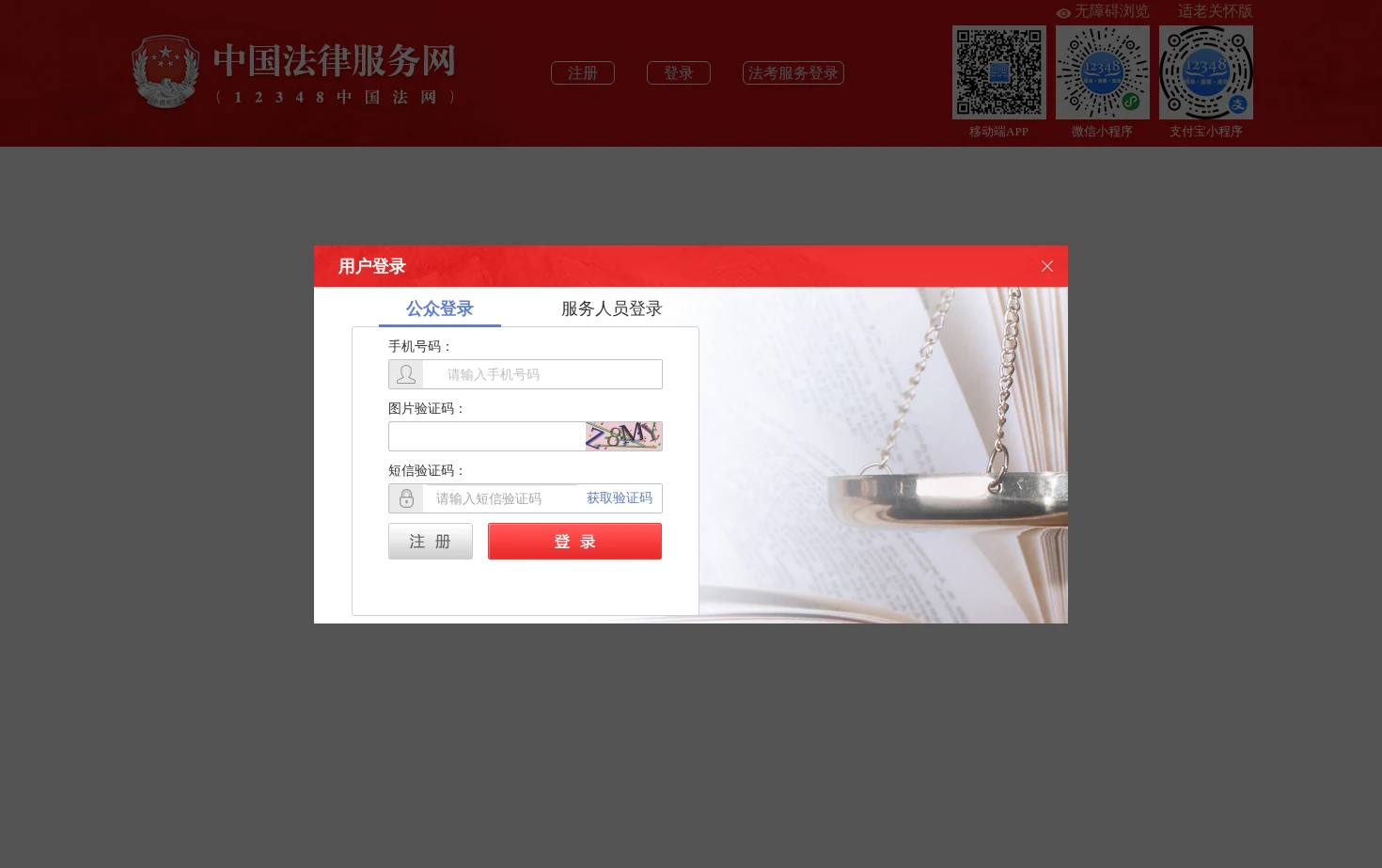 中国法律服务网 页面快照